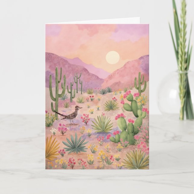 Cartão Desert Sunrise Painted Landscape Greeting Card (Frente)