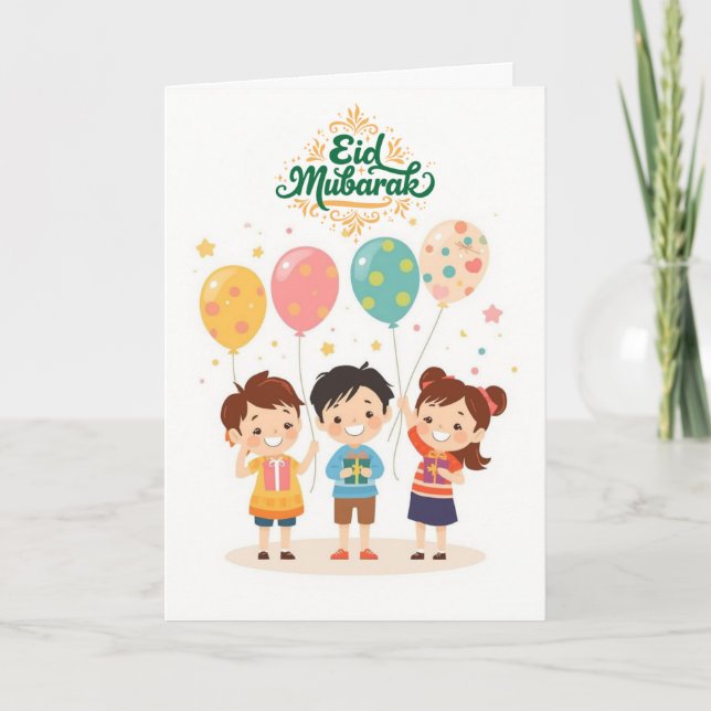 Cartão Design Alegre de Eid al-Fitr (Frente)