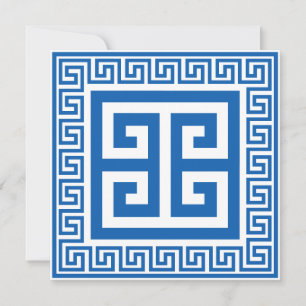 Cartão Design Branco E Azul De Padrão-Chave Grego