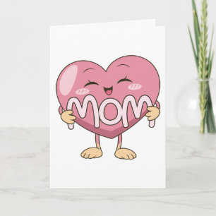 Cartão Design de Abraço de Coração de Mãe Kawaii