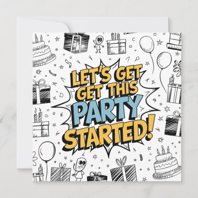 Cartão Design de Aniversário Explosão de Arte Doodle (Frente)