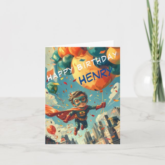 Cartão Design de aniversário feliz super-herói para crian (Frente)