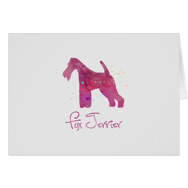 Cartão Design de Aquarela de Fox Terrier Silhouter (Frente Horizontal)