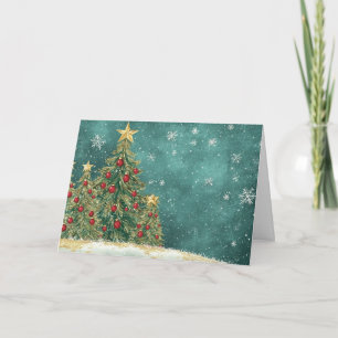 Cartão Design de Árvore de Natal de Folha de Ouro Neve