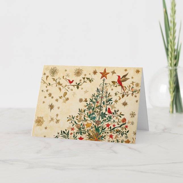 Cartão Design de Árvore de Natal Dourada e brilhante (Frente)