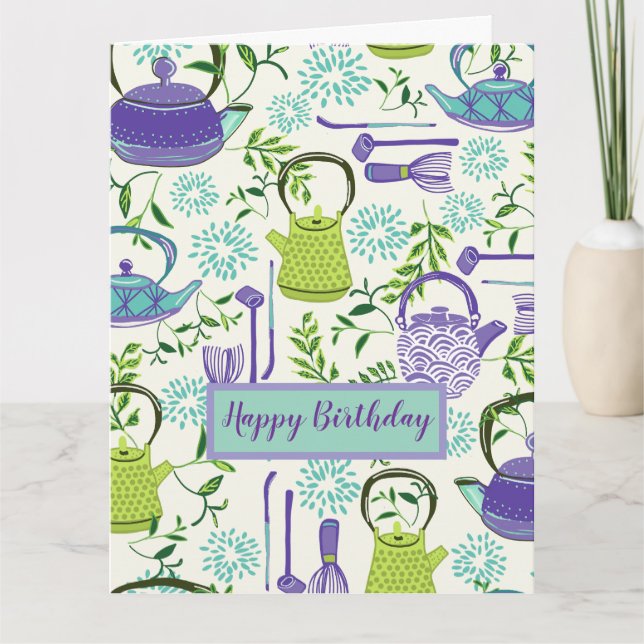 Cartão Design de bule verde japonês (Frente)