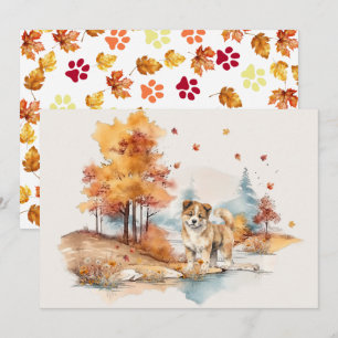 Cartão Design de cachorro outonal em aquarela - Akita