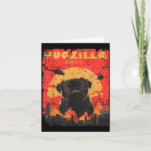 Cartão Design de camiseta Pugzilla para dono de Pug retrô