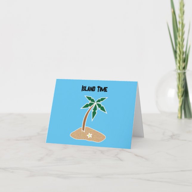 Cartão Design de Cartoon da Ilha Tropical Palm Tree Getaw (Frente)