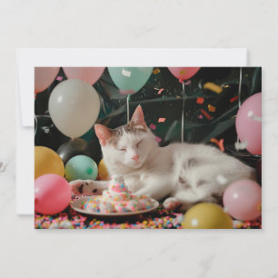 Cartão Design de Celebração de Aniversário de Gato Adoráv