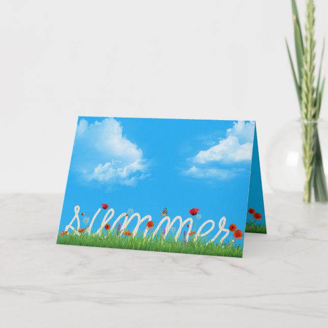 Cartão design de corda de verão feliz com papoilas (Frente)