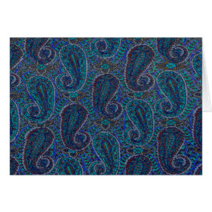 Cartão Design de Damasco de Arte Gráfico de Paisley Azul