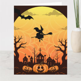 Cartão Design de Gato Preto Assustador para o Halloween –