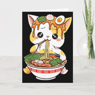 Cartão Design de Gato Ramen Estilo Kawaii Engraçado Anime