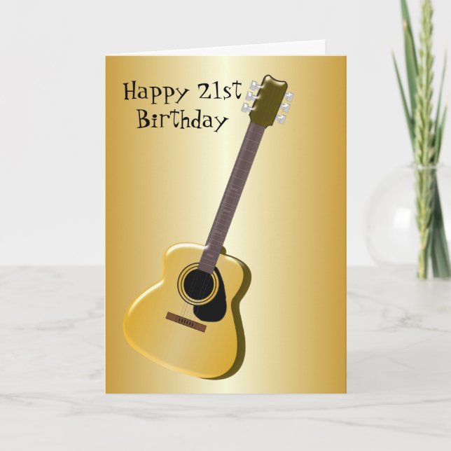 Cartão Design de guitarra acústica, aniversário de 21 ano (Frente)