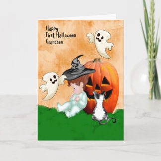 Cartão Design de Halloween para o neto com a abóbora