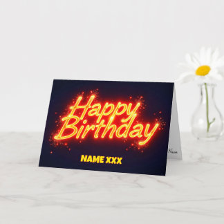 Cartão Design de Texto Iluminado de Aniversário Neon Fier
