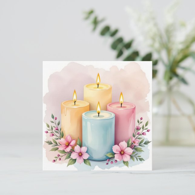 Cartão Design de Vela de Aquarela (Em pé/Frente)