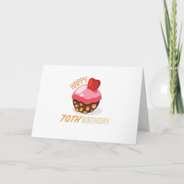 Cartão Design fofo de 70º aniversário com bolo de chocola (Frente)