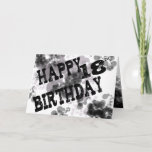 Cartão Design preto/branco do 18o aniversário feliz,<br><div class="desc">Design preto e branco do 18o aniversário feliz,  splats da tinta na parte dianteira e interior. A caixa de texto dentro do Ca seja personalizada.</div>