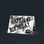 Cartão Design preto/branco do 18o aniversário feliz,<br><div class="desc">Design preto e branco do 18o aniversário feliz,  splats da tinta na parte dianteira e interior. A caixa de texto dentro do Ca seja personalizada.</div>