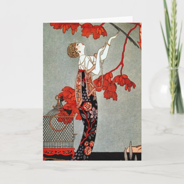Cartão Design vermelho da senhora art deco (Frente)