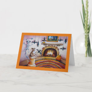 Cartão Desorações de Morcego de Mouse Halloween Aquarela