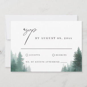 Cartão Destino de Casamento Floresta Verde Aquarela Rústi