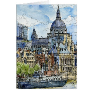 Cartão Destinos   Watercolor River Thames Waterfront