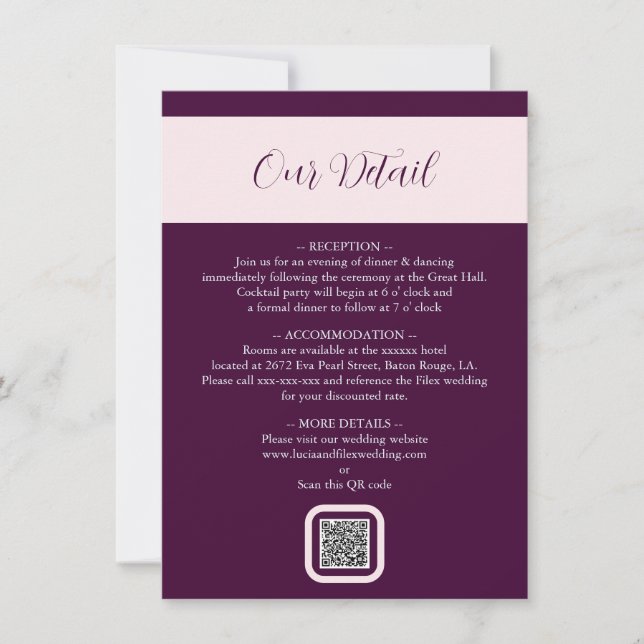 Cartão Detalhado de Casamento de QR para Crimson R (Frente)