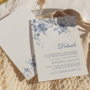 Cartão Detalhado de Jouy Floral Azul Elegante