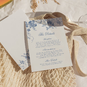 Cartão Detalhado de Jouy Floral Azul Elegante