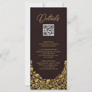 Cartão Detalhe de Casamento do Código QR Maroon do Ouro E