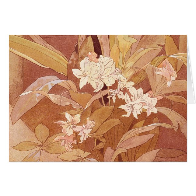 Cartão Detalhe Floral Alphonse Mucha Art Nouveau (Frente Horizontal)
