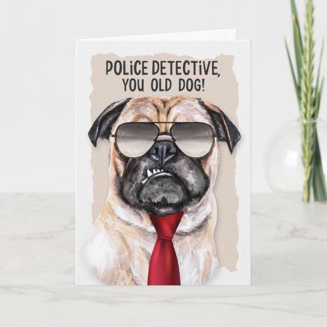 Cartão Detetive da Polícia, Funny Pug Dog, Retirada (Frente)