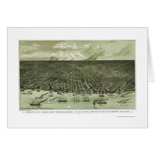 Cartão Detroit, mapa panorâmico do MI - 1889