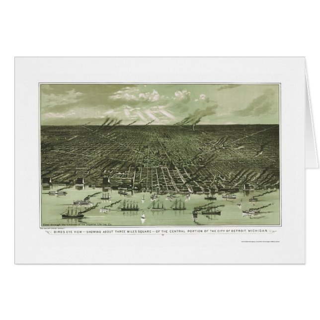 Cartão Detroit, mapa panorâmico do MI - 1889 (Frente Horizontal)