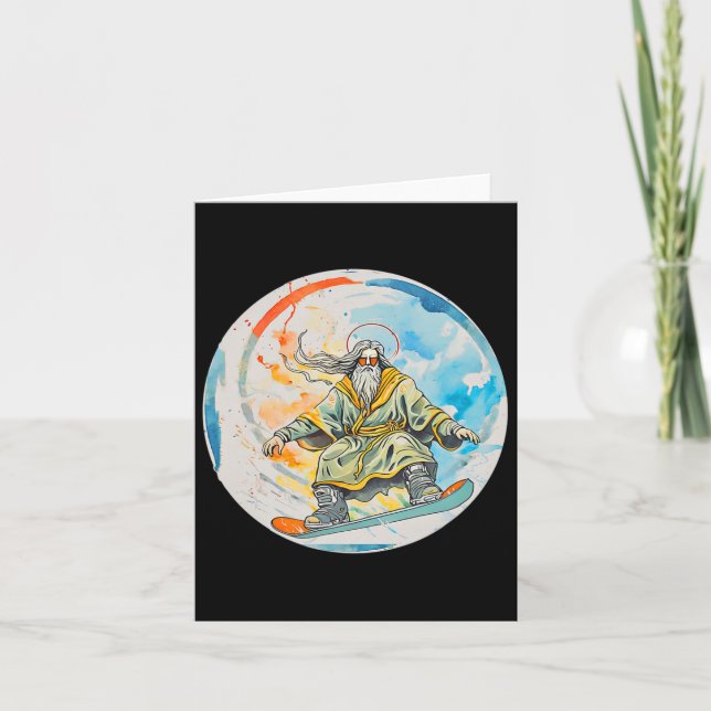 Cartão Deus Snowboard Com Jesus Cristo Orador Senhor Chu (Frente)