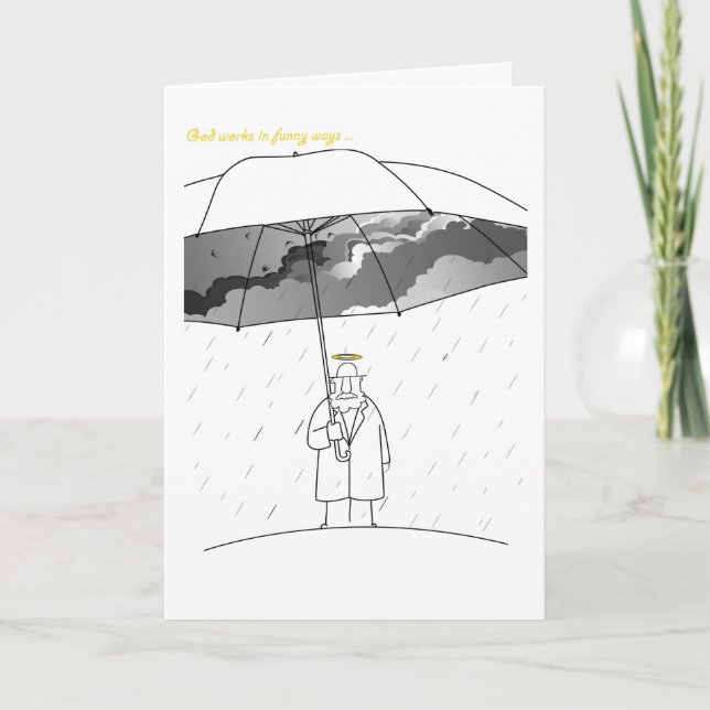 Cartão Deus trabalha de forma engraçada (Frente)