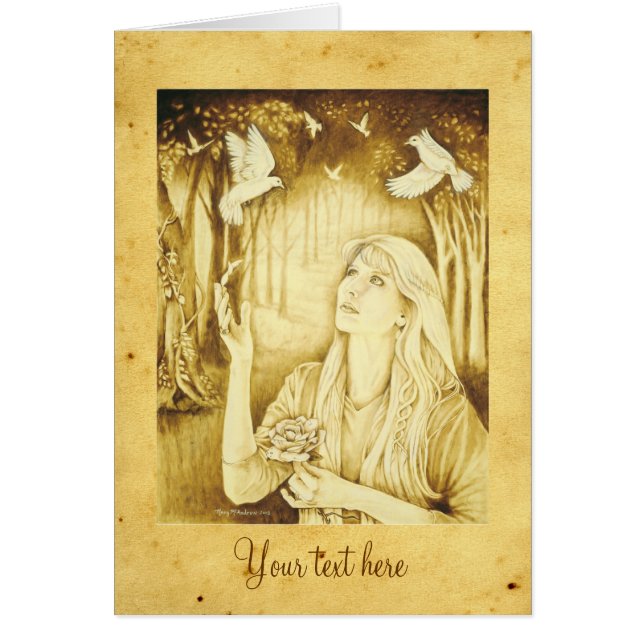 Cartão Deusa celta de Etain com pergaminho e texto (Frente)