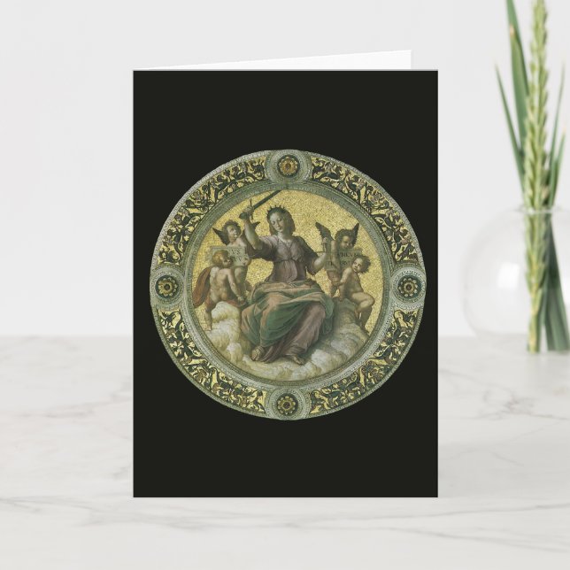 Cartão Deusa Romana Justiça com Anjos por Rafael (Frente)