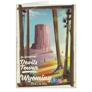 Cartão Devils Tower, Wyoming vintage Camping impressão.
