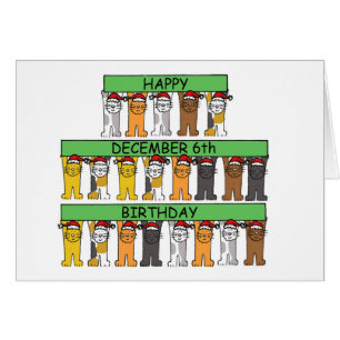 Cartão Dezembro 6 de Aniversário Gatos de Cartoons