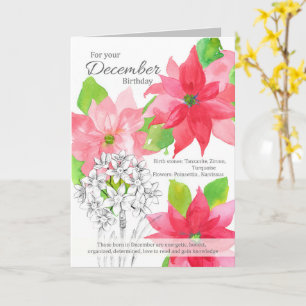 Cartão Dezembro Aniversário Poinsettia Narciso Botânica