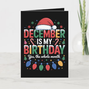Cartão Dezembro é meu aniversário Natal Chapéu de Papai N