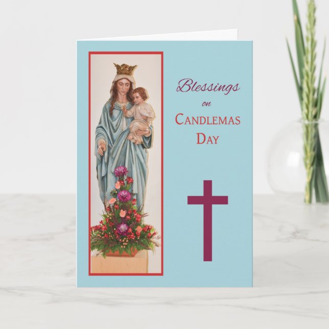 Cartão Dia da Candelária Maria Segurando o Menino Jesus c (Frente)