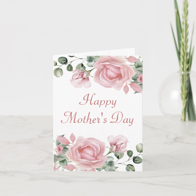 Cartão Dia da Mãe Rosa Rosa Elegante (Frente)