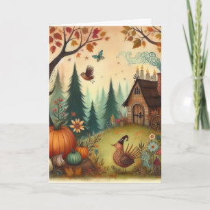 Cartão Dia das Bruxas da Floresta de Algodão de Pássaros
