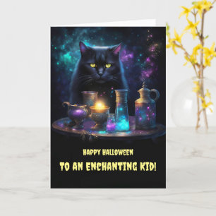 Cartão Dia das Bruxas para Crianças Meninas Gata Negra