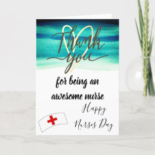 Cartão Dia das Enfermeiras Felizes da Blue Watercolor 